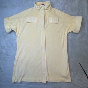 Evelyn Pearson Yellow White snap beach cover up pool robe Terry‎ short S vintage